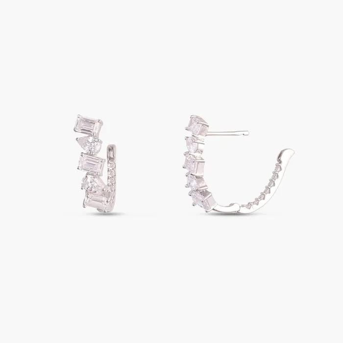 SILVER Earrings Drop and Emerald Cut CZ Silver Hoop Earrings