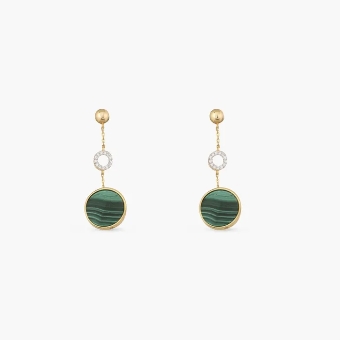 SILVER Earrings Malachite Round Charm Silver Drop Earrings