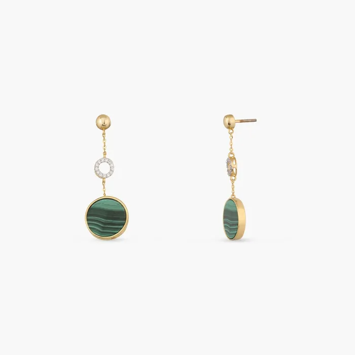 SILVER Earrings Malachite Round Charm Silver Drop Earrings