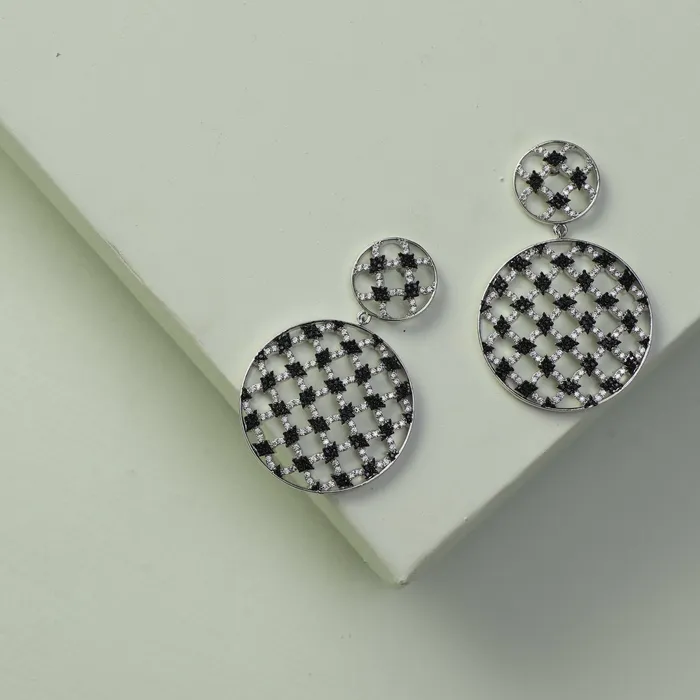 SILVER Monochrome Play Round CZ Silver Drop Earrings Earrings