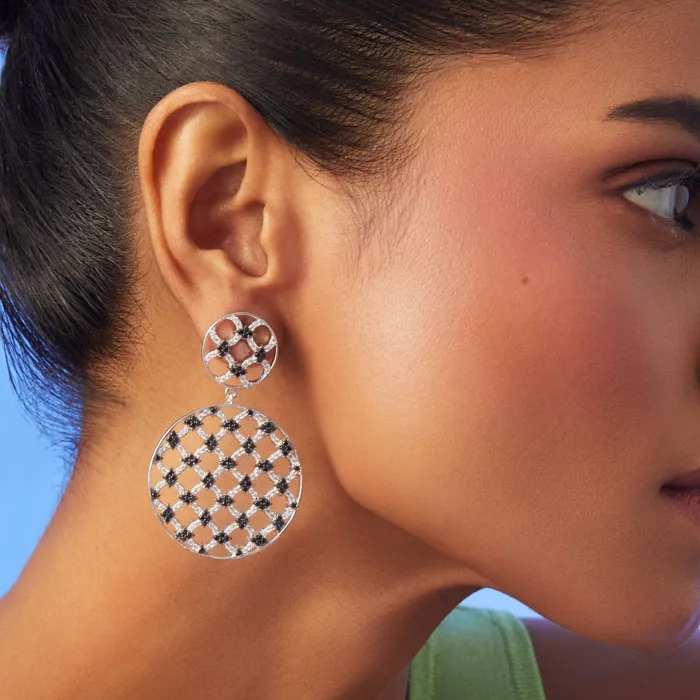 SILVER Monochrome Play Round CZ Silver Drop Earrings Earrings