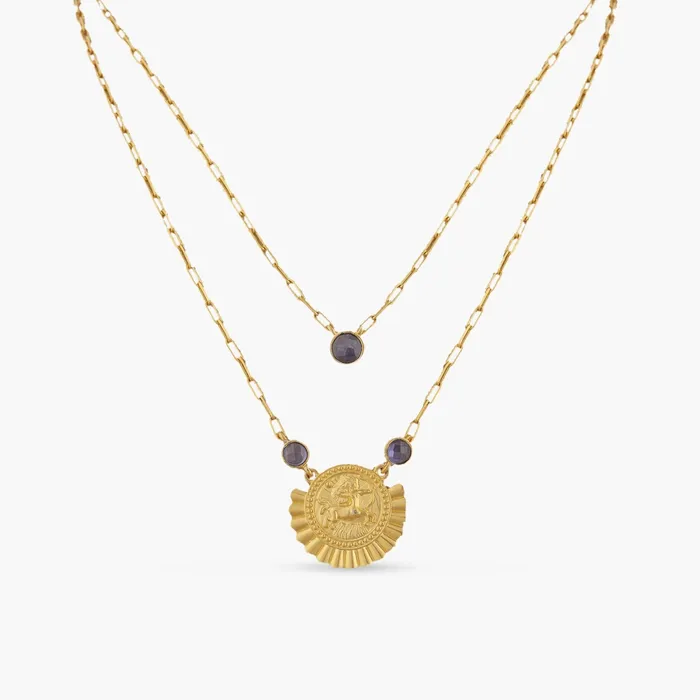SILVER Necklaces Blue Zircon Sagittarius Zodiac Layered Gold Plated Silver Necklace