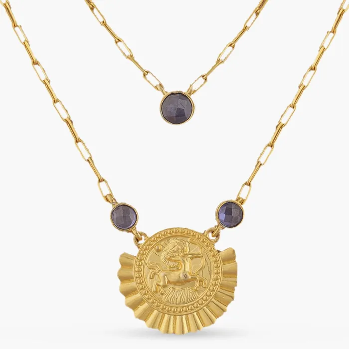 SILVER Necklaces Blue Zircon Sagittarius Zodiac Layered Gold Plated Silver Necklace
