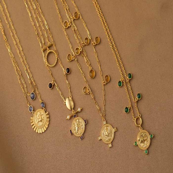 SILVER Necklaces Blue Zircon Sagittarius Zodiac Layered Gold Plated Silver Necklace