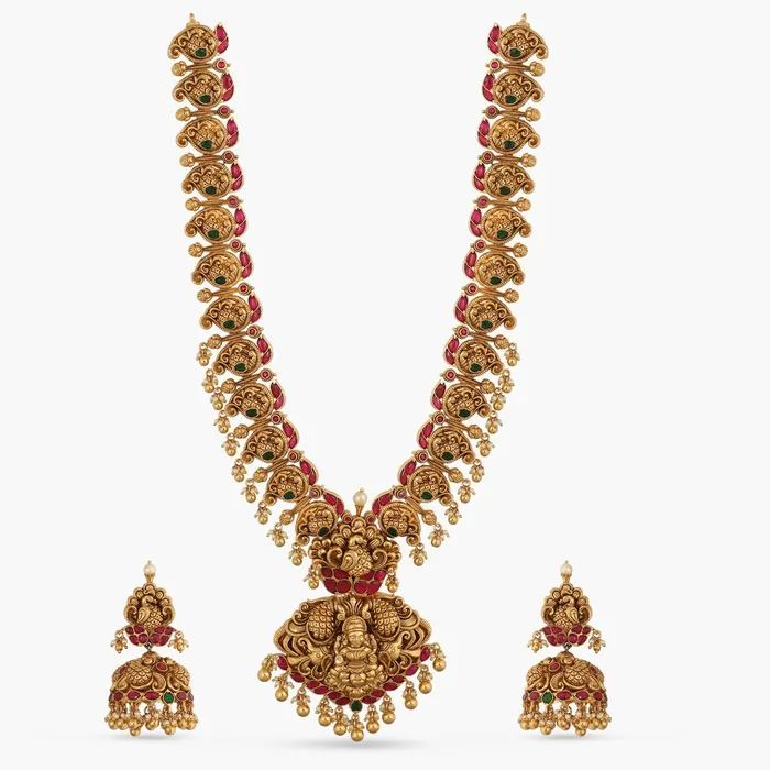 SILVER Necklaces Classic Peacock Temple Silver Long Necklace Set