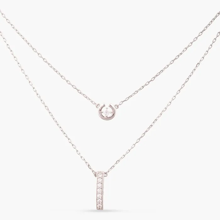 SILVER Necklaces Nakshatra CZ Two Layers Silver Necklace