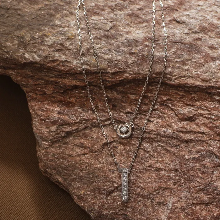 SILVER Necklaces Nakshatra CZ Two Layers Silver Necklace