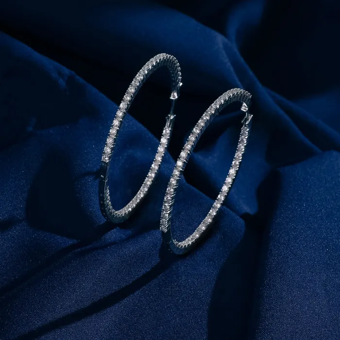 SILVER Rings Radiant Row CZ Silver Hoops