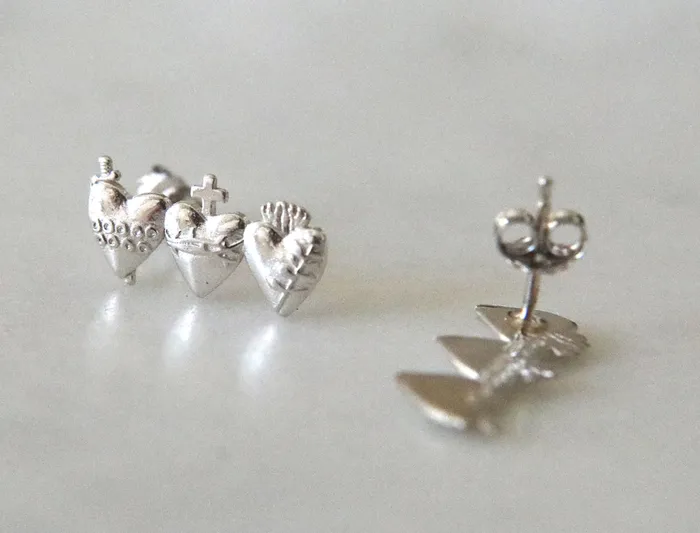 The Little Catholic Earrings Holy Family Hearts Earrings in 925 Sterling Silver