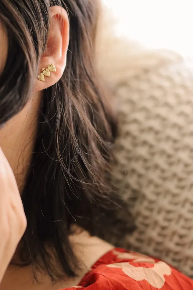 The Little Catholic Earrings Holy Family Hearts Earrings in Gold Vermeil