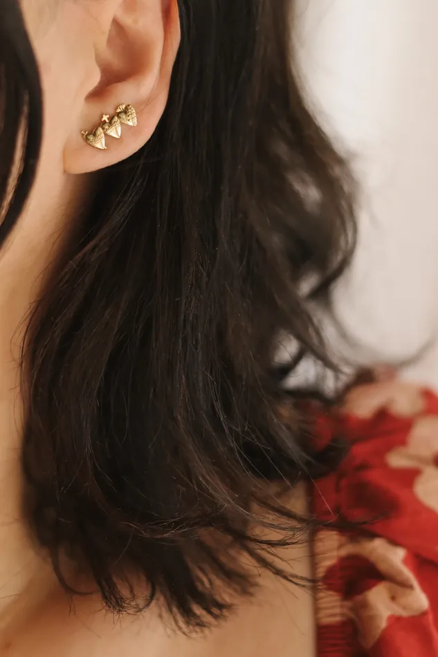 The Little Catholic Earrings Holy Family Hearts Earrings in Gold Vermeil