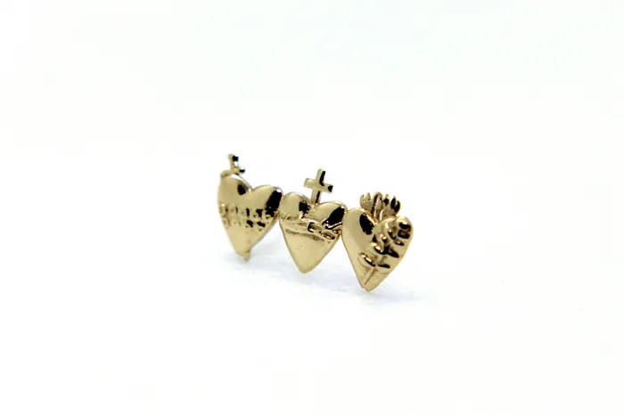The Little Catholic Earrings Holy Family Hearts Earrings in Gold Vermeil