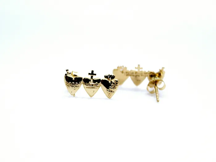 The Little Catholic Earrings Holy Family Hearts Earrings in Gold Vermeil