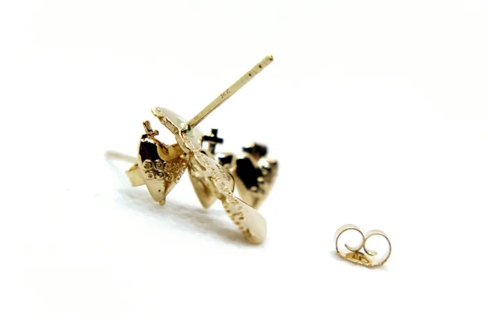 The Little Catholic Earrings Holy Family Hearts Earrings in Gold Vermeil