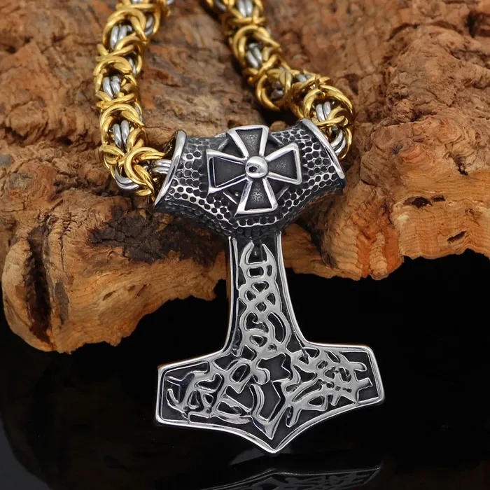 Thor Hammer Necklace Iron Cross Valhalla Vikings Necklaces