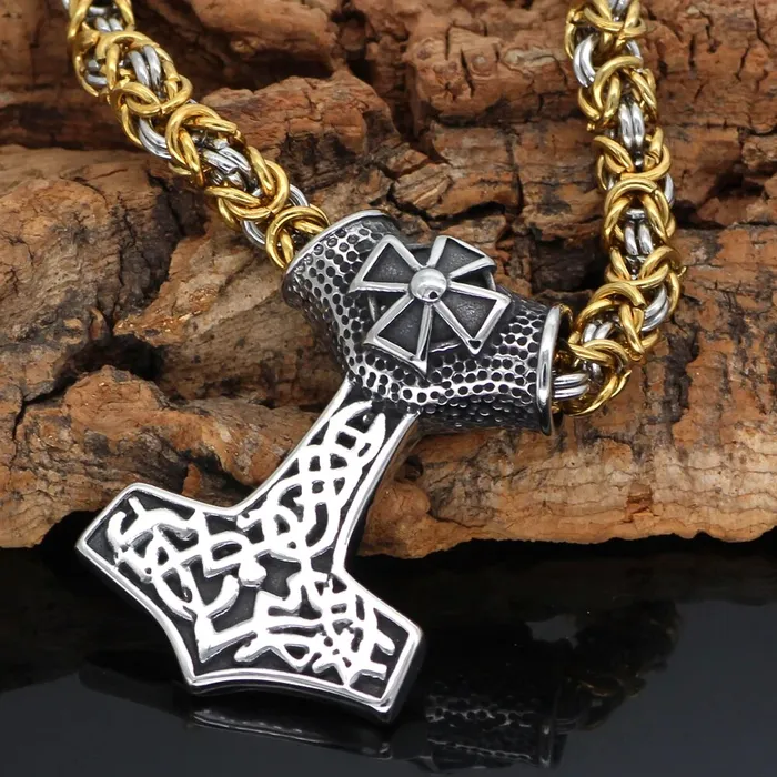 Thor Hammer Necklace Iron Cross Valhalla Vikings Necklaces