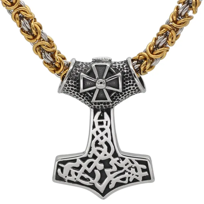 Thor Hammer Necklace Iron Cross Valhalla Vikings Necklaces