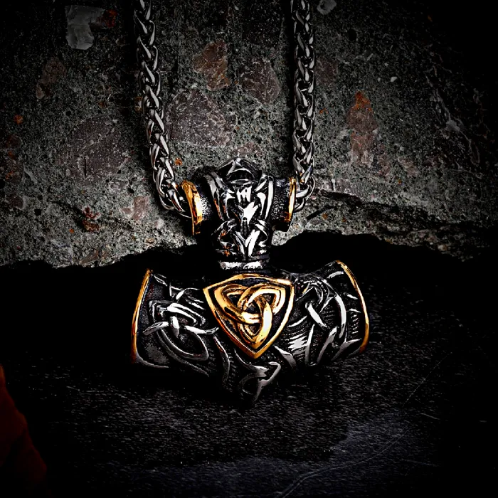 Thors Hammer Necklace Golden Triskel AE Necklaces
