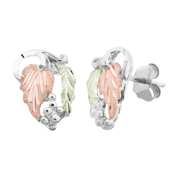 TR Jewelry Concepts Earrings Black Hills Gold Silver Grape Leaf Earrings