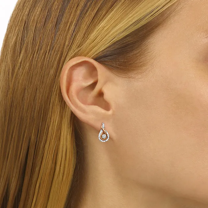 Two Tone Sterling Silver Rhythm of Love Diamond Love Knot Earrings International Diamond Center Earrings