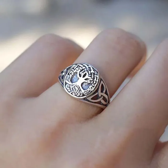 Viking Ring Silver Yggdrasil Tree Knotwork Valhalla Vikings Rings