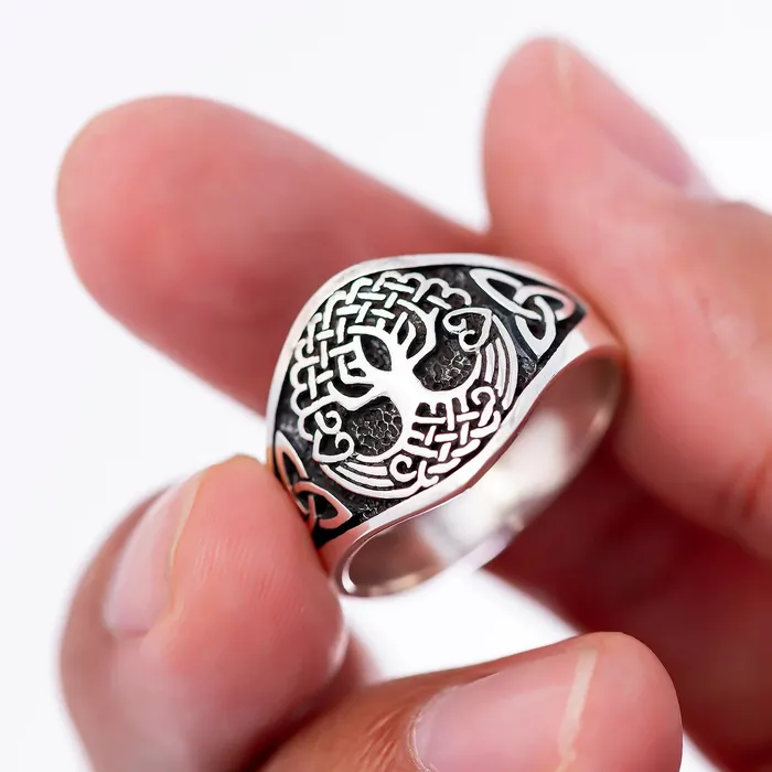 Viking Ring Silver Yggdrasil Tree Knotwork Valhalla Vikings Rings