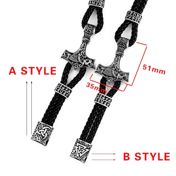 VikingStore Bracelets Thors Hammer With Runes Leather Bracelet