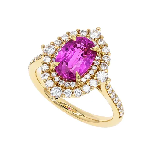 Vlora 14K Yellow Gold Pink Tourmaline Double Halo Diamond Ring 369CTW Shop IDC estore Rings Vlora 14K Yellow Gold Pink Tourmaline Double Halo Diamond Ring 369CTW Shop IDC estore Rings