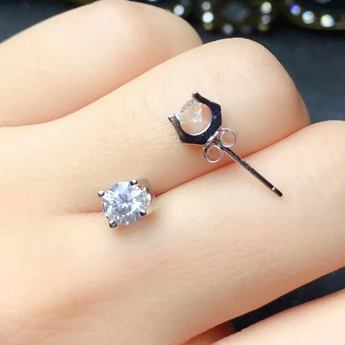 White Gold Plated Silver Moissanite Stud Earrings 1ctw Luxus Moissanite Rings Jewelry Earrings