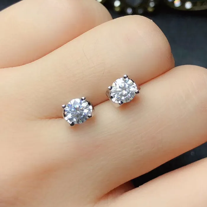 White Gold Plated Silver Moissanite Stud Earrings 1ctw Luxus Moissanite Rings Jewelry Earrings