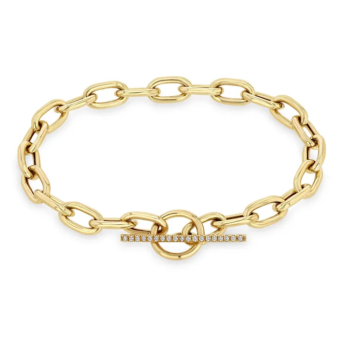 Zoe Chicco Bracelets Extra Large Square Link Chain Bracelet with Pave Toggle Clasp